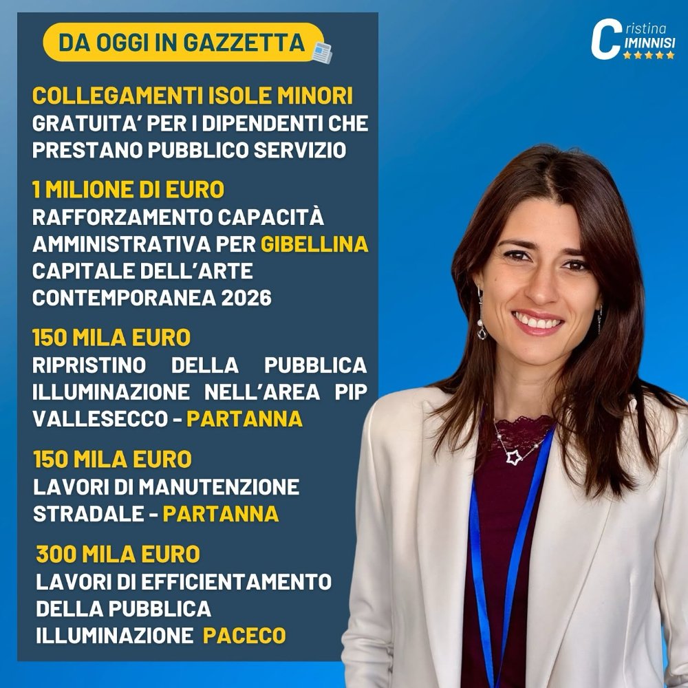 Le misure pubblicate in Gazzetta: isole minori, Gibellina, Partanna, Paceco